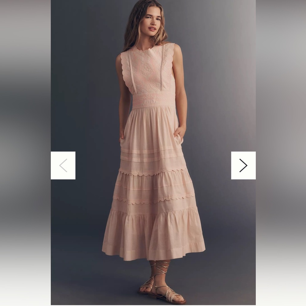 By Anthropologie Sleeveless Quilted Cotton Midi Dress
